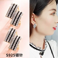 s925 silver needle classic geometric rhinestone stud earrings for women fashion new earring wedding party jewelry