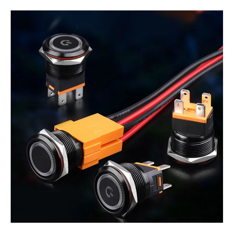 LANBOO 25MM 15A High current waterproof latching momentary DIY anodic oxidation black push button switch with luminescence LED - купить по