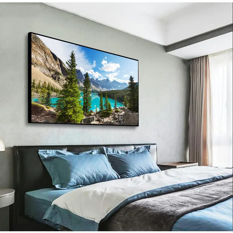 Современная живопись закат домашний декор прозрачное озеро и гора в лесу холст