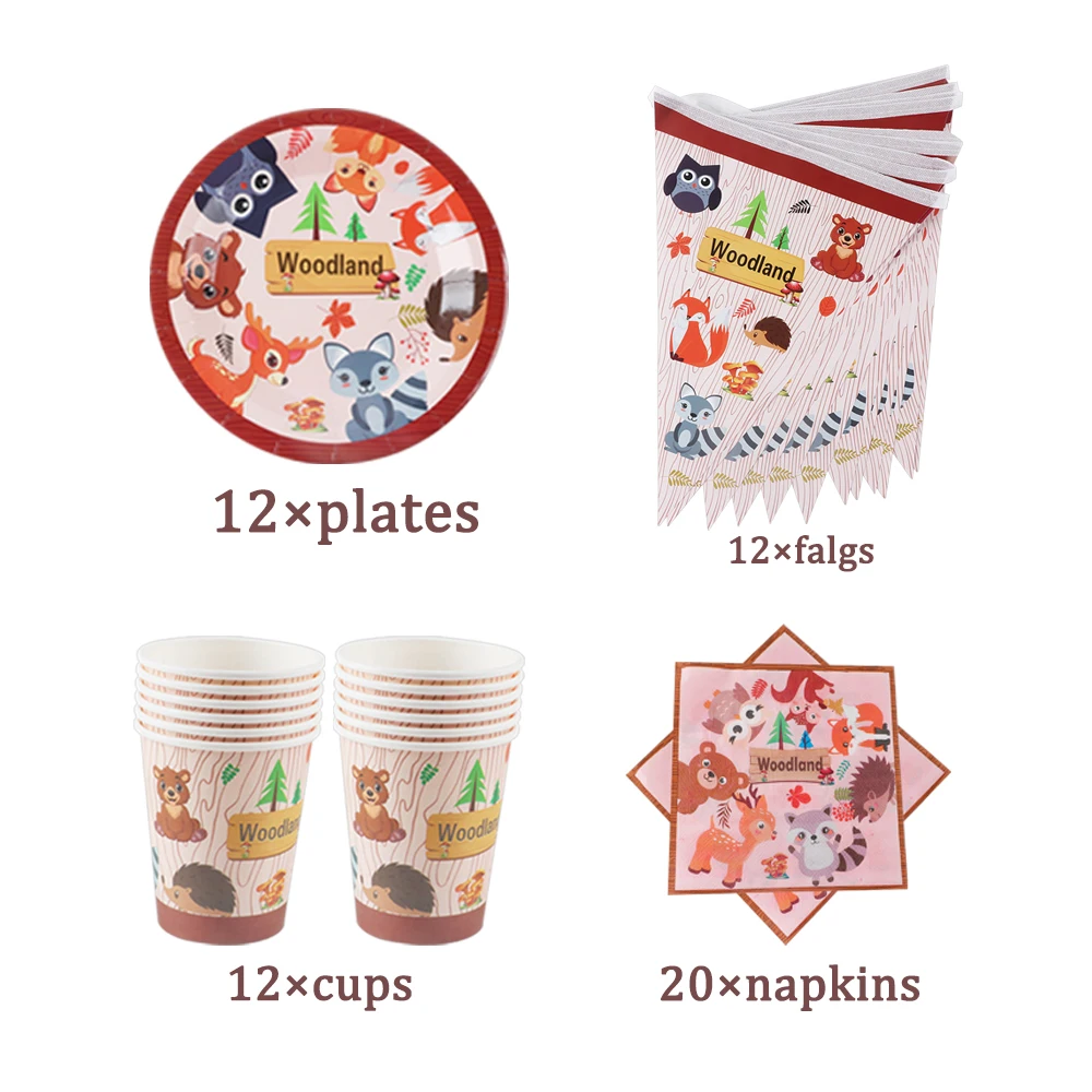 

Cute Cartoon Jungle Animals Birthday Decoration Baby Shower Party Supplies Cup Plate Napkin Spoon Flag Disposable Tableware Suit