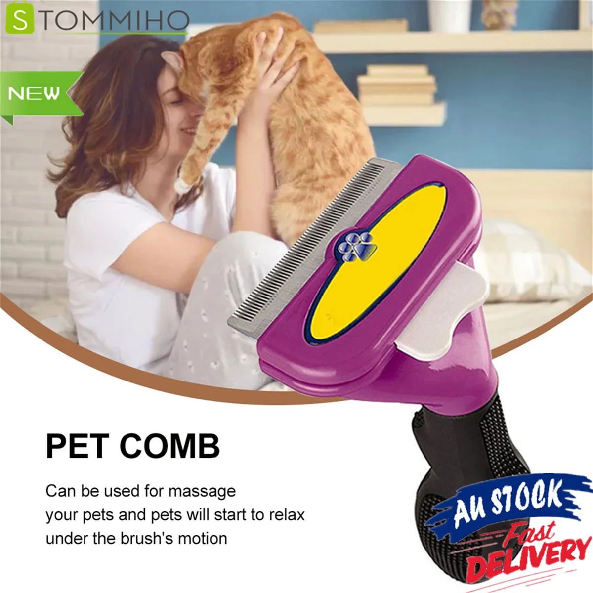 

STOMMIHO Pet Comb Puppy Trimmer Stainless Steel Rake Shedding Kitten Comfortable Tool Brush Grooming Hair Removal Comb Portable