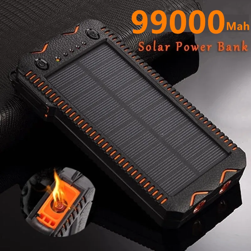 

99000mAh Solar Power Bank High-Capacity Phone Charging Power Bank with Cigarette Lighter Double USB Outdoor Emergency Charger