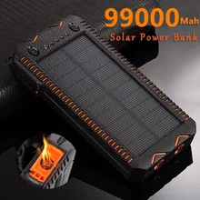 99000mAh Solar Power Bank High-Capacity Phone Charging Power Bank with Cigarette Lighter Double USB 