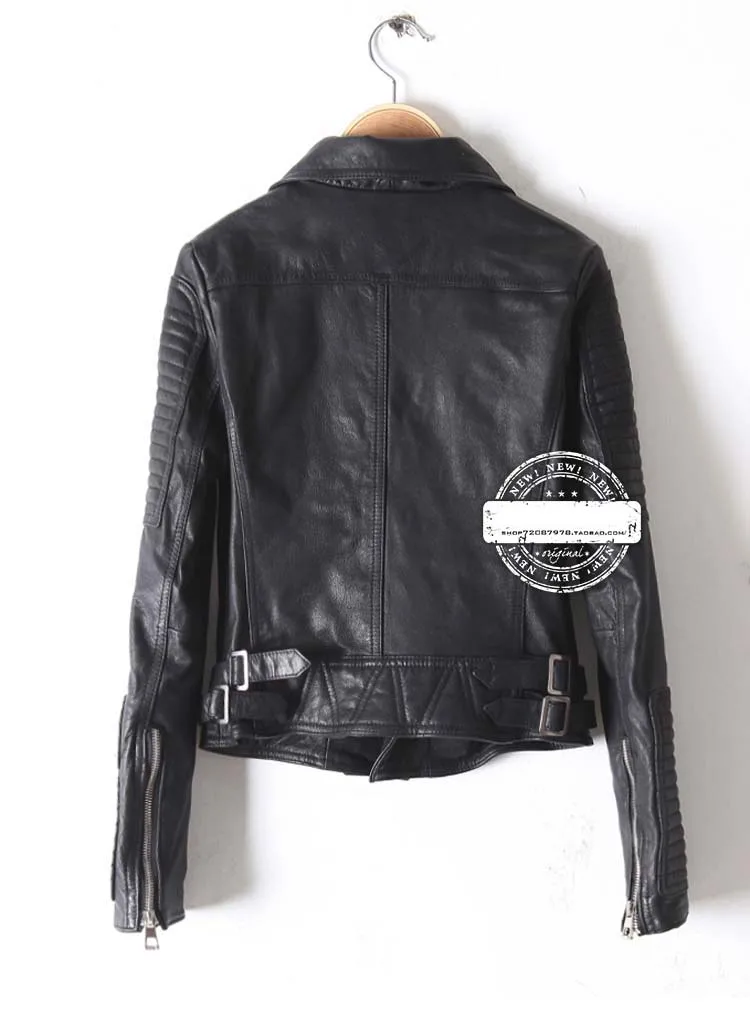 Chinese spring autumn fashion women's genuine leather motocycle jackets turn-down collar ladies sheepskin coat black red 2xl 3xl