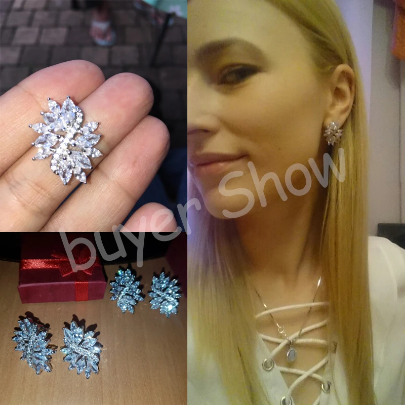 Женские серьги гвоздики FEEHOW Marquise белые из чистого кубического циркония