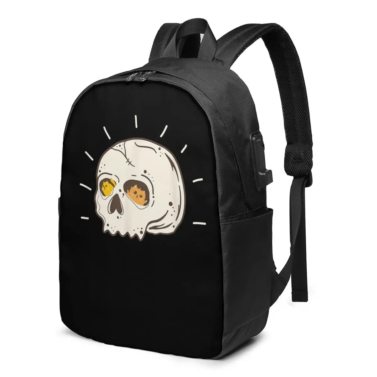 

Cat In A Skull Kitty Skeleton Backpacks Cute Love Big Cool Charger USB Backpack Primary School Female Bags