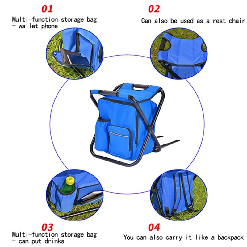 

Multi-function Folding Camping Fishing Chair Stool Backpack With Cooler Insulated Picnic Bag Hiking Picnic Seat Table Bag......