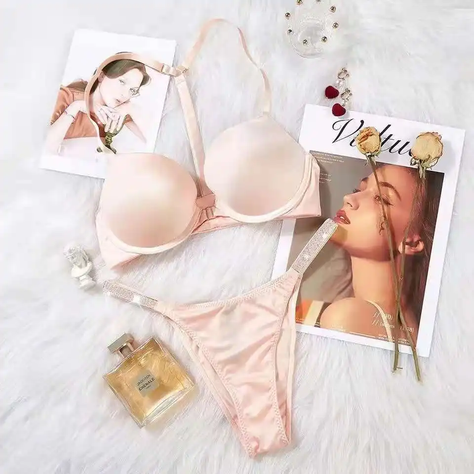 

Sexy Bra Sets Beautiful Back Secret Bikini Rhinestone Letter Bra Panties Backless Wireless Set Underwear Push Up Bra Women Linge