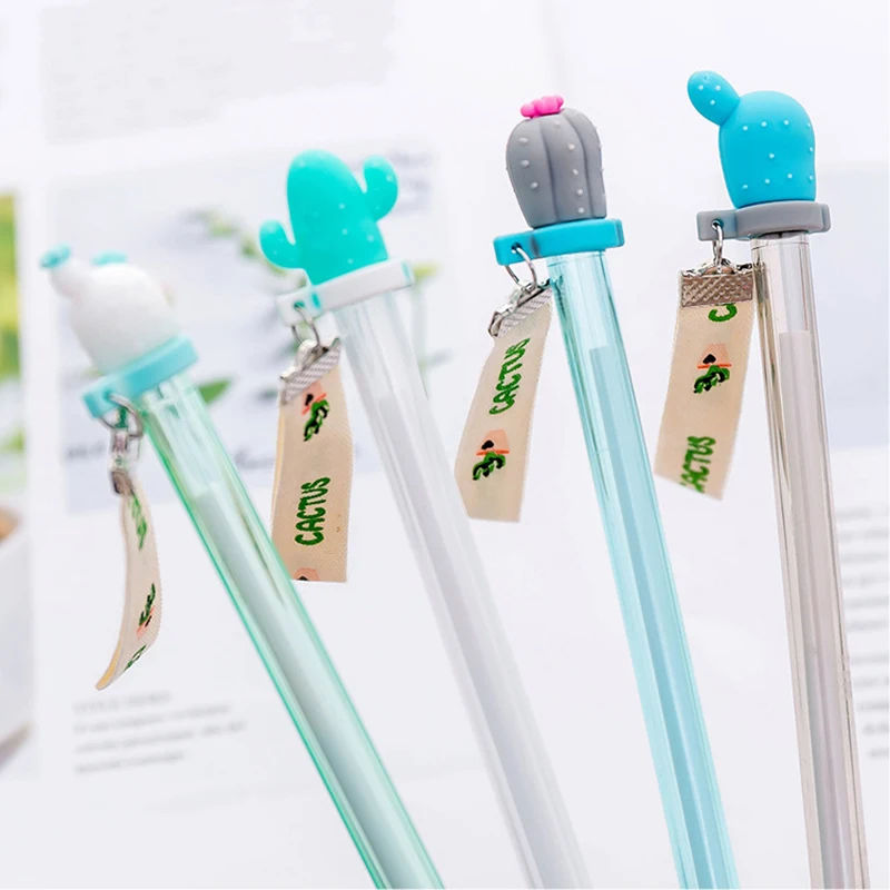 4Pcs 4 шт. гелевые ручки кавайного кактуса с лентой черные ручки для подписи для письма креативные канцелярские принадлежности офисные школьные принадлежности - Цвет: 4Pcs