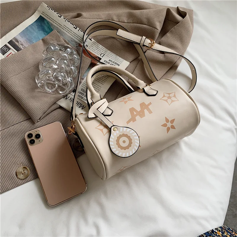 

Female Bucket Bag 2021 New Printed Women's Small Handbag Fashion Barrel-shaped Trend Luxury Designer Leather Shoulder Bag Ladies