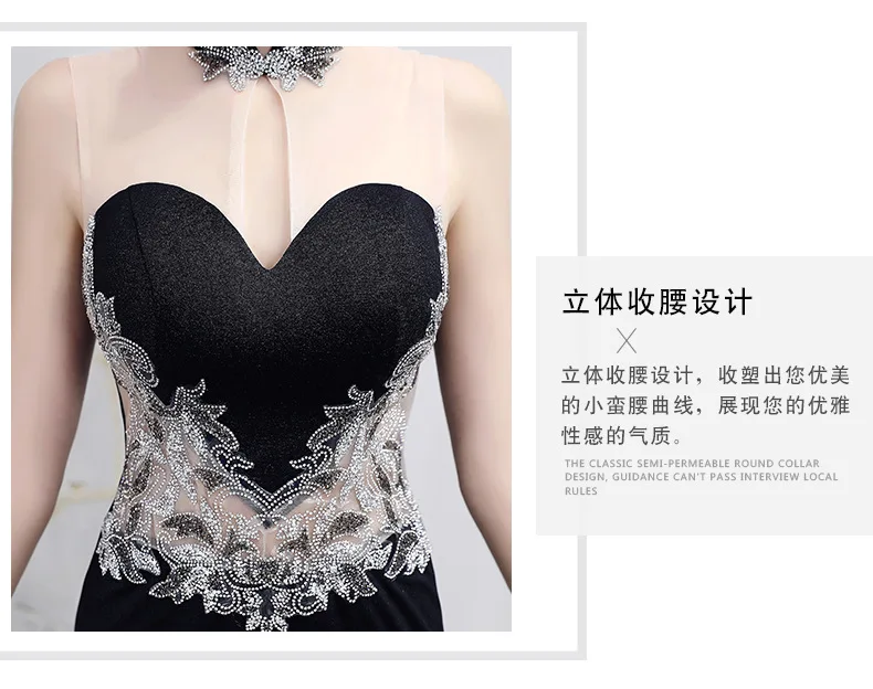 Глубокий v-образный вырез сексуальное Cheongsam вечернее китайское платье-Ципао черные длинные платья Восточный Стиль Сплит вечерние винтажное платье Qi Pao женское китайское