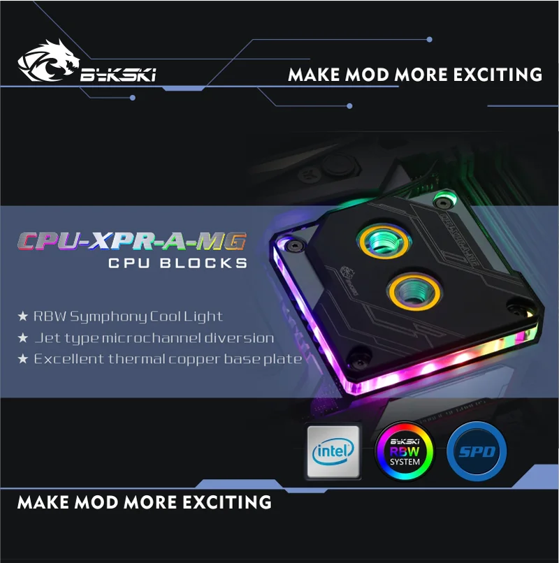 Bykski cpu-XPR-A-MG, для Intel Lga115x/2011 cpu водяные блоки, RBW система освещения, микроводный блок водяного охлаждения