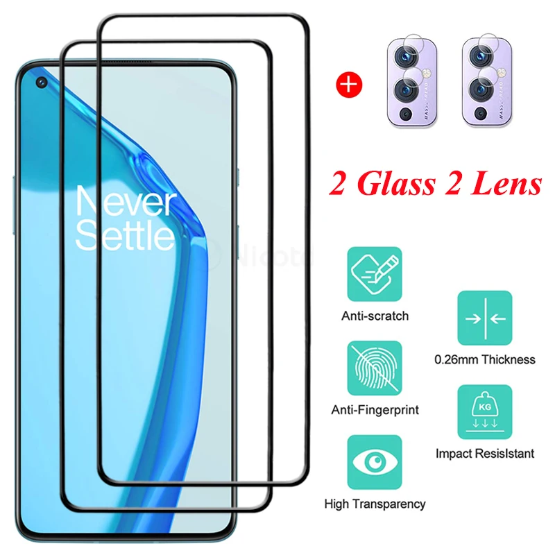 

4-in-1 For Oneplus 9R Glass For One Plus 9R Tempered Glass Full Cover Full Glue Screen Protector For OnePlus 9R 1+9R Lens Glass