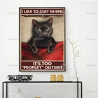 Плакат в стиле ретро с изображением черной кошки, мне нравится оставаться в кровати, художественные принты на улице, Декор для дома, холст, подарок, плавающая рамка