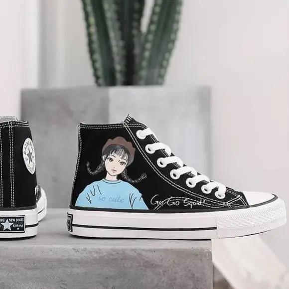 

Women's Fashion 2020 Vulcanized Shoes Woman Sneakers New Cartoon Printed Canvas Shoes Flat Fashion Comfortable High Shoes