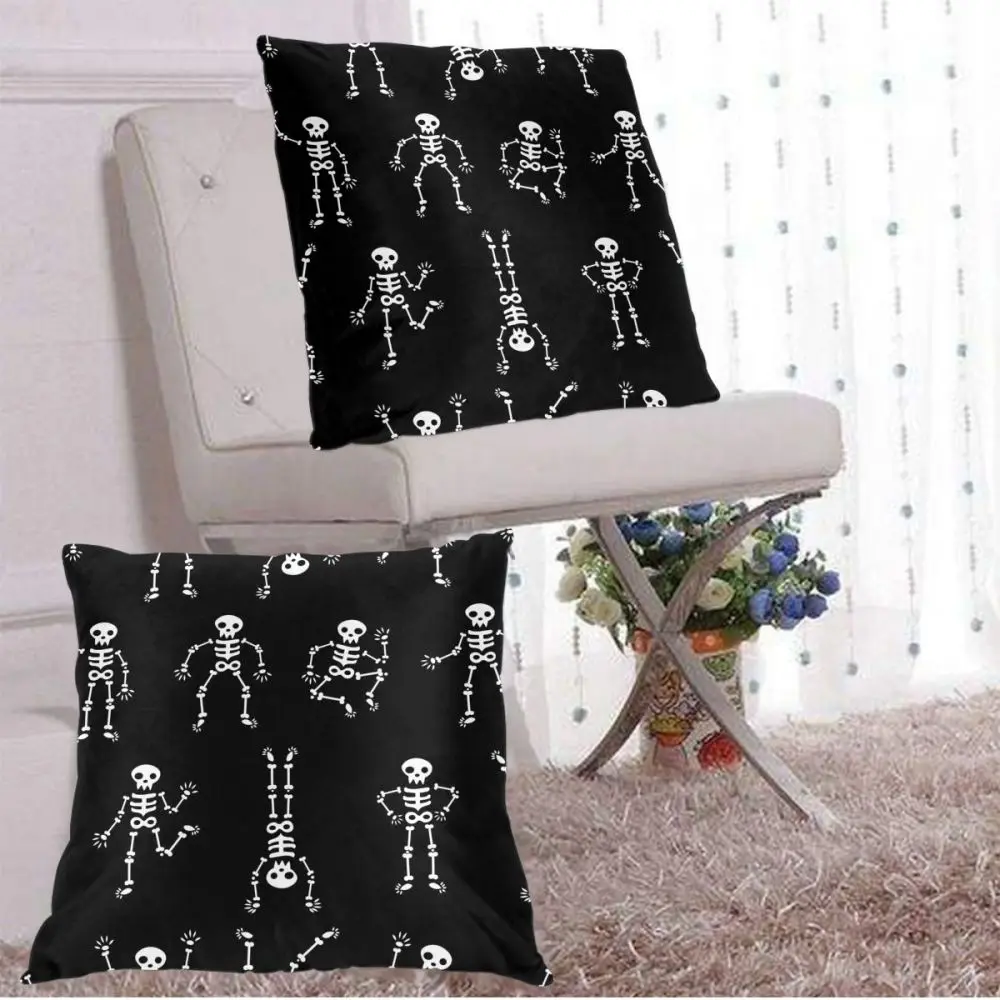 

Decorative Pillowcase Funny Halloween Dancing Skeletons Throw Pillow Case Square Polyester Pillow Cover for Home Office