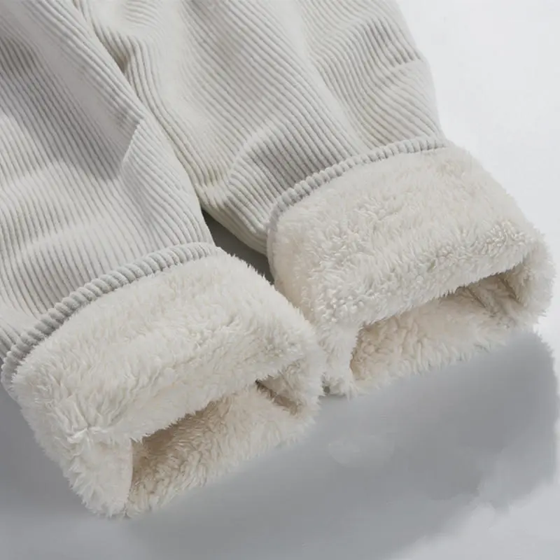 Белые Вельветовые женские брюки Mujer Pantalones плюс бархатные теплые шаровары с