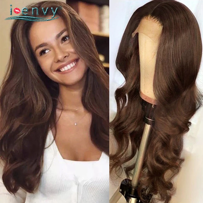 

Transparent Lace Dark Brown Human Hair Wigs Body Wave Chocolate Brown Colored Wigs Remy Hair Brazilian Lace Part Wigs For Women