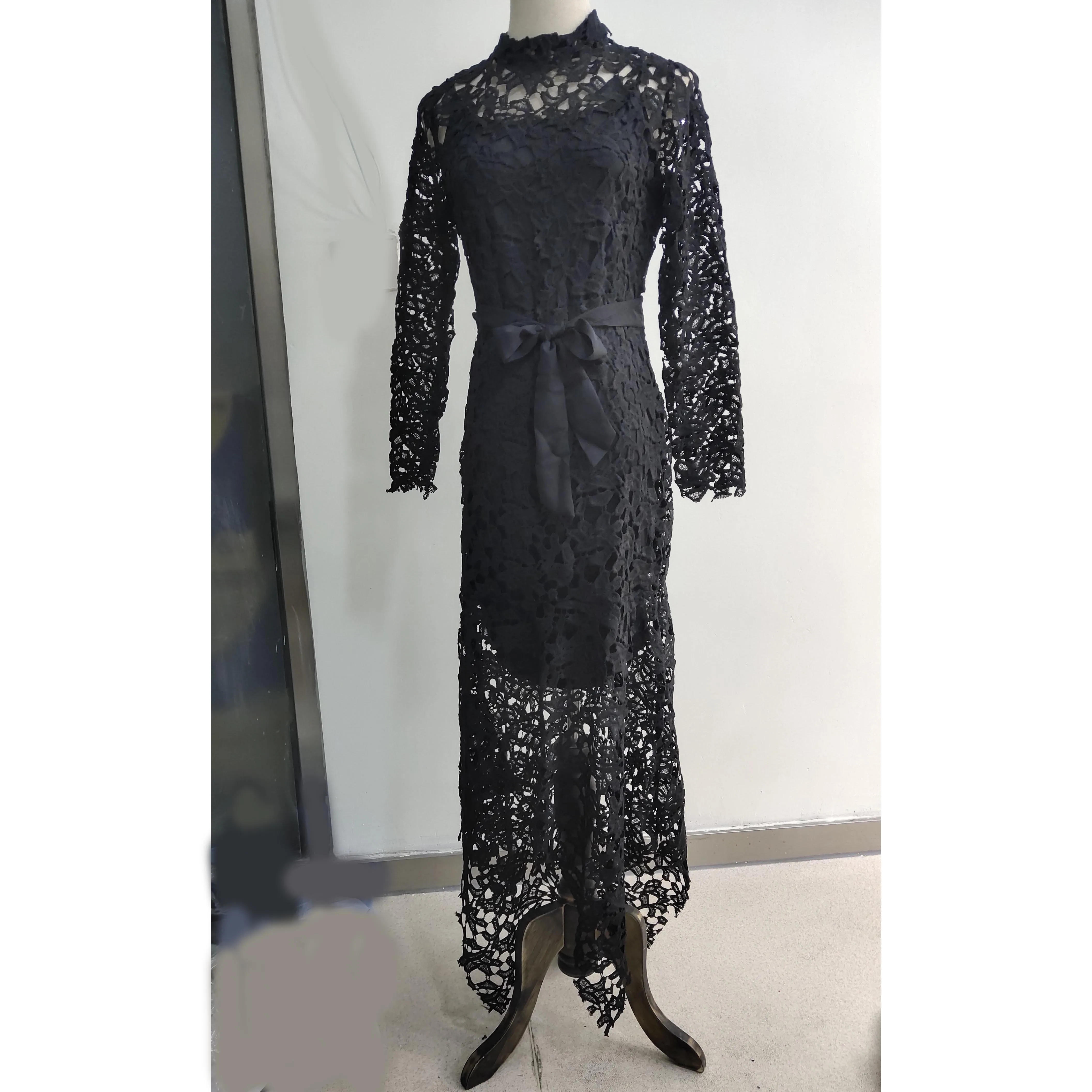 2019 Elegant Women Party Fish Tail Dress Sexy Hollow Out Lace Mesh Maxi Casual Ruffles Hem Patchwork Bodycon | Женская одежда