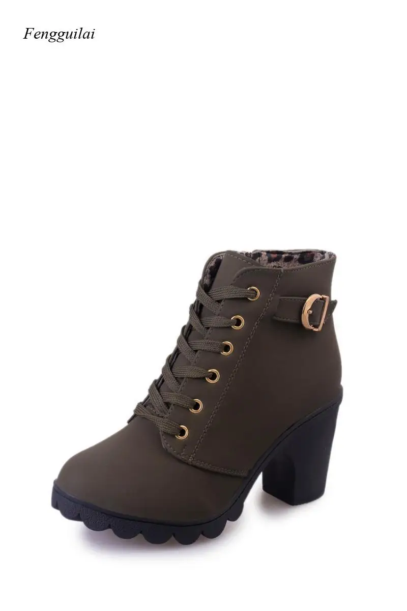 New Spring Winter Women Pumps Boots High Quality Lace-Up European Ladies Shoes Pu High Heels Boots Fast Delivery