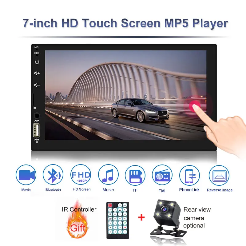 HD " Авторадио 2 din Автомобильная магнитола сенсорный экран Аудио Bluetooth Камера заднего вида MP3 MP5 мультимедийный плеер - Цвет: with 4ledcamera