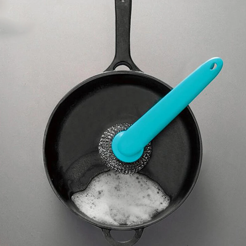 

Kitchen Cleaning Brush Wire Ball Brush Pan Dish Sink Kitchen Cleaning Tools Stainless Steel Long Handle Steel Wire Ball Brush