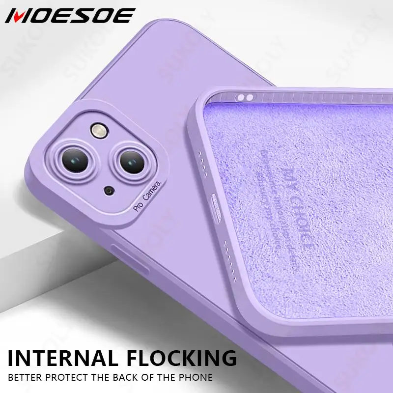 

For iPhone 13 12 11 Pro Max XS XR X 8 7 Plus SE 20202 Original Flocking Liquid Silicone Case Shockproof Lens Protection Cover