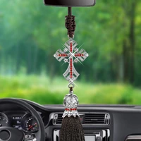 car pendant crystal diamond jesus cross car decoration crucifix automobile rearview mirror christian decor hanging accessories