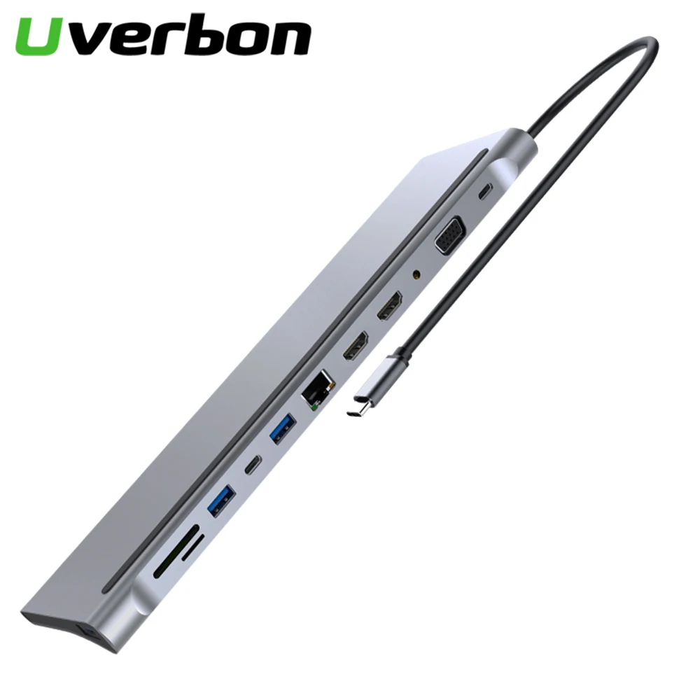 

Док-станция 12 в 1 с двумя HDMI-совместимыми разъемами USB 3,0 + PD VGA TF SD RJ45 3,5 мм