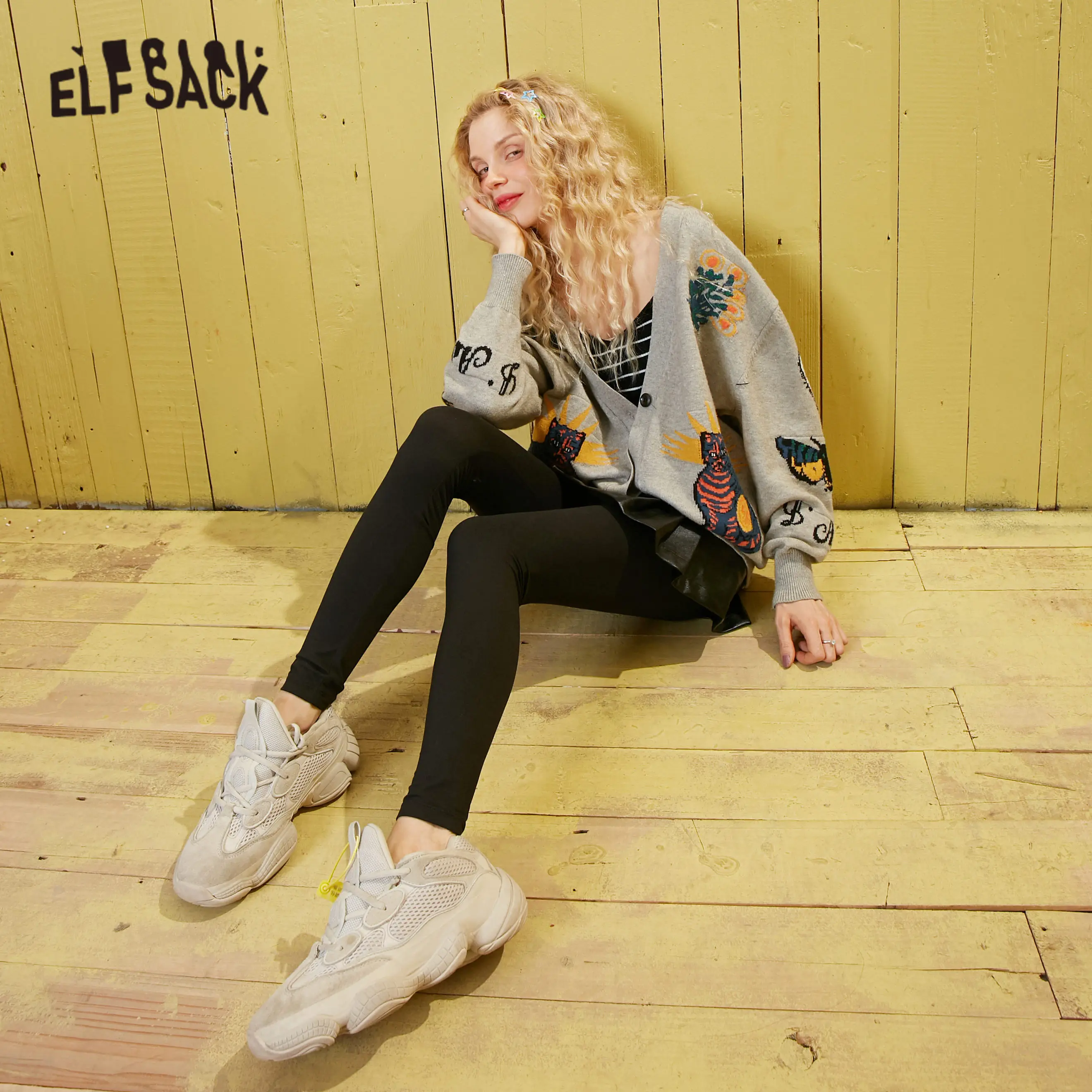 ELFSACK черные однотонные облегающие брюки в минималистичном стиле с эластичным