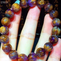 genuine natural cacoxenite auralite 23 purple rutilated quartz bracelet 10 4mm clear round beads bangle women men aaaaaa