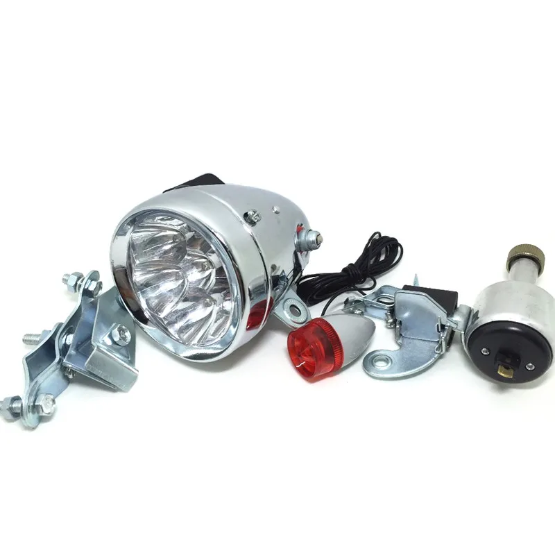 

Bike LED Lights Plastic Metal Motorized Headlight Kit Bicycle Friction Generator Dynamo Head Tail Lamp MTB Retro Cycling Parts