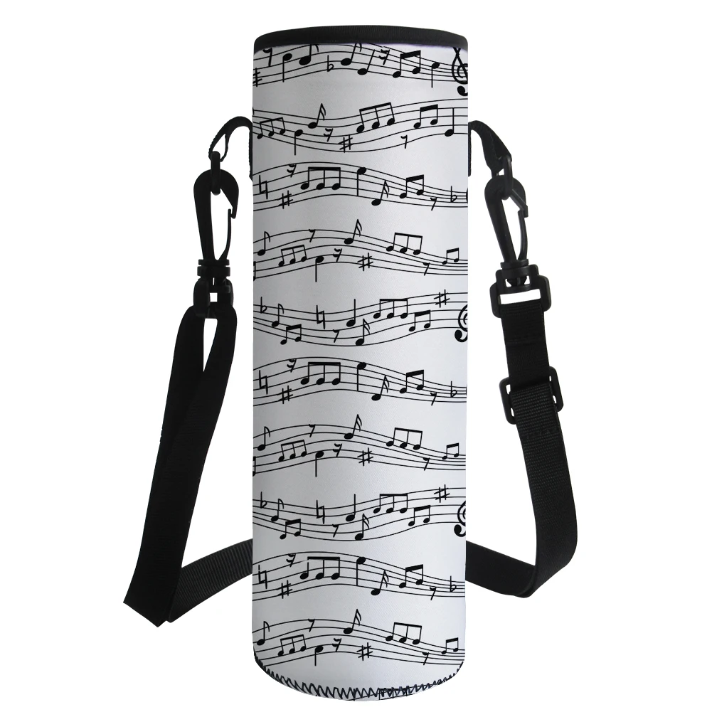 

Music Notes 1000ML Water Bottle Cover Bag Pouch w/Strap Neoprene Water Bottle Carrier Insulated Bag Pouch Holder Shoulder Strap