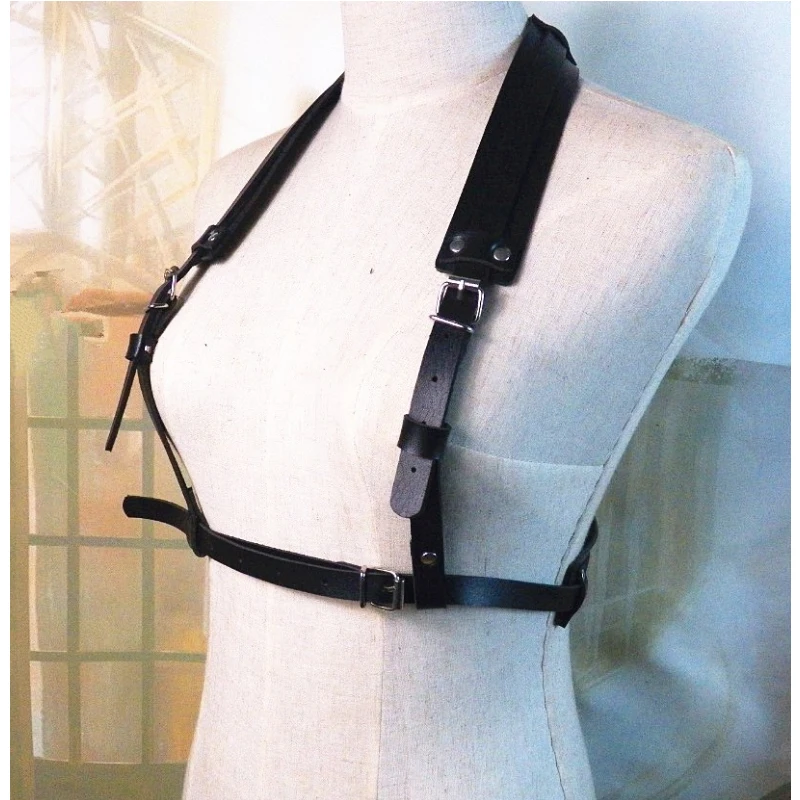 

Men Women Unisex Handmade Punk leather material harness double straps waist belt leather Suspenders belt Two straps waist belt