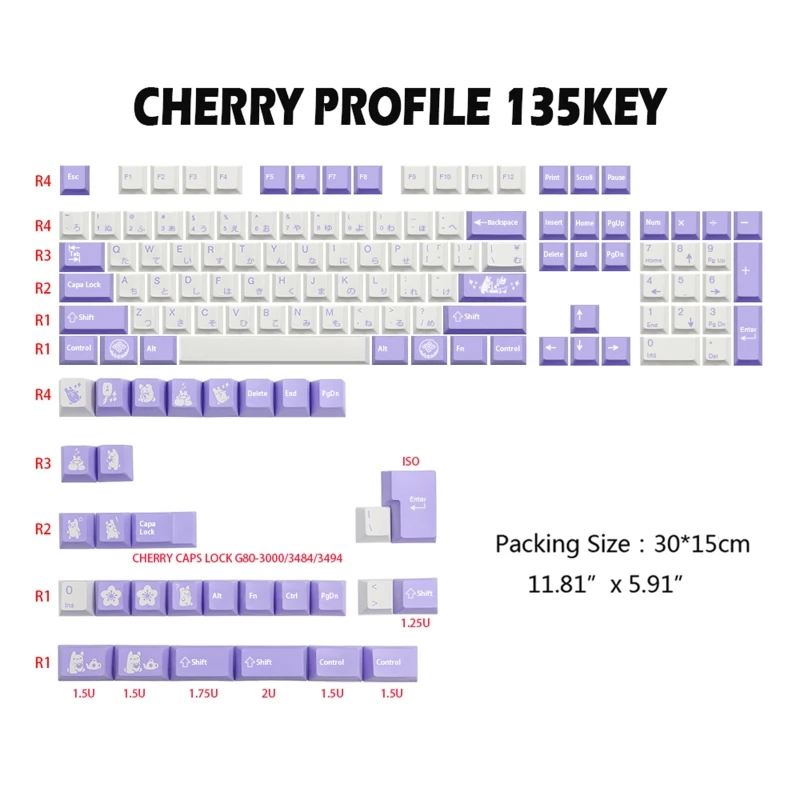 135-Key Rabbit PBT Sublimation Keycaps Japanese/English for Mechanical Keyboard | Компьютеры и офис