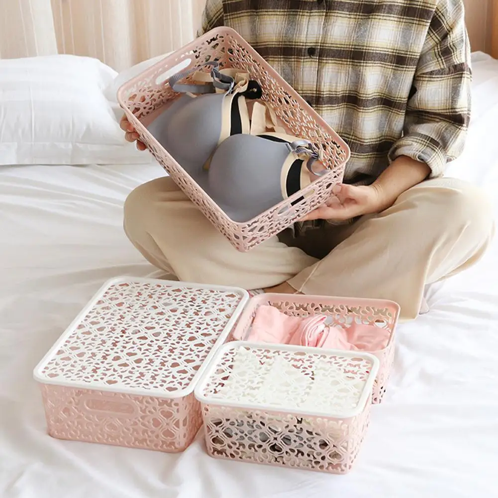 

Lace Plastic Storage Basket with Lid Large Sundries Organizer Toy Box Basket Storage Корзина Clothes хранения Home для I2D0
