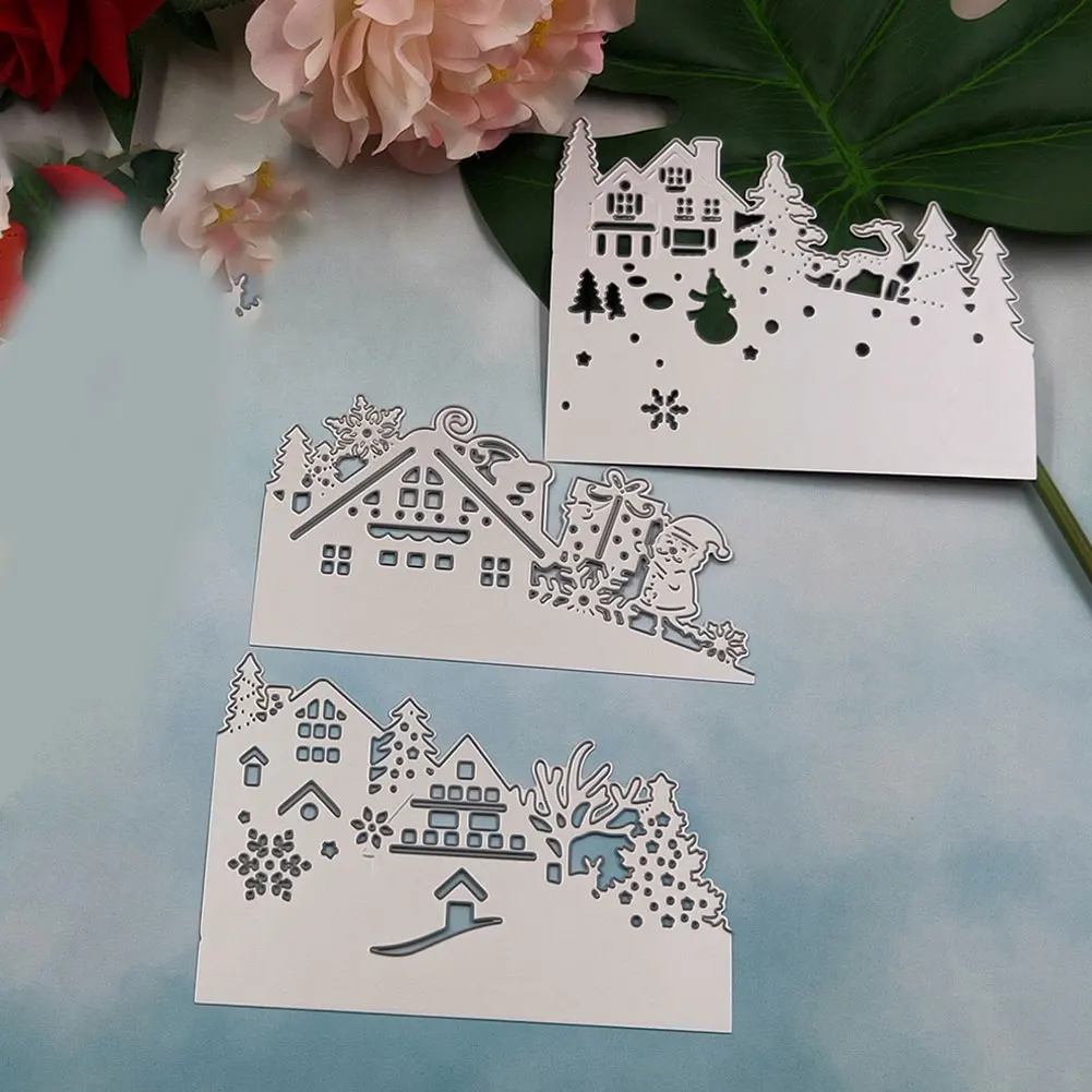 

3pcs Gift Craft Stencil High Carbon Steel Decorative Portable Christmas Card Handmade Silver Cutting Die Scrapbooking Frame DIY