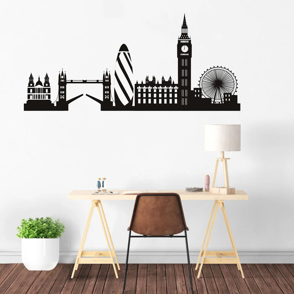 

London Skyline Wall Sticker City Silhouette England London Scape Wall Decal Living Room Bedroom Office Home Wall Art Vinyl LW715