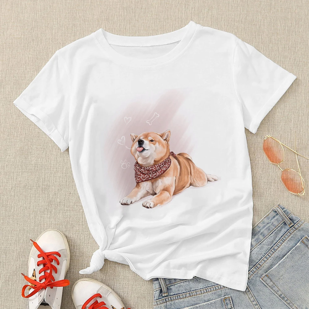 

2021 Women T-shirt Streetwear Cute Shiba Inu Printed T Shirt Animation Uni Hip Hop Clothes Comfortable Oversize Tees Shirt