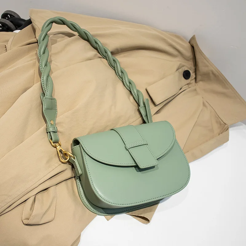 

Women design brand handbag saddle flap bag ladies simple white green Woven Twisted handle crossbody messenger shoulder bag 2020