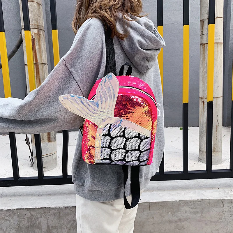 Рюкзак с блестками и русалочкой для девочек принцесс милый рюкзак рыбьим хвостом