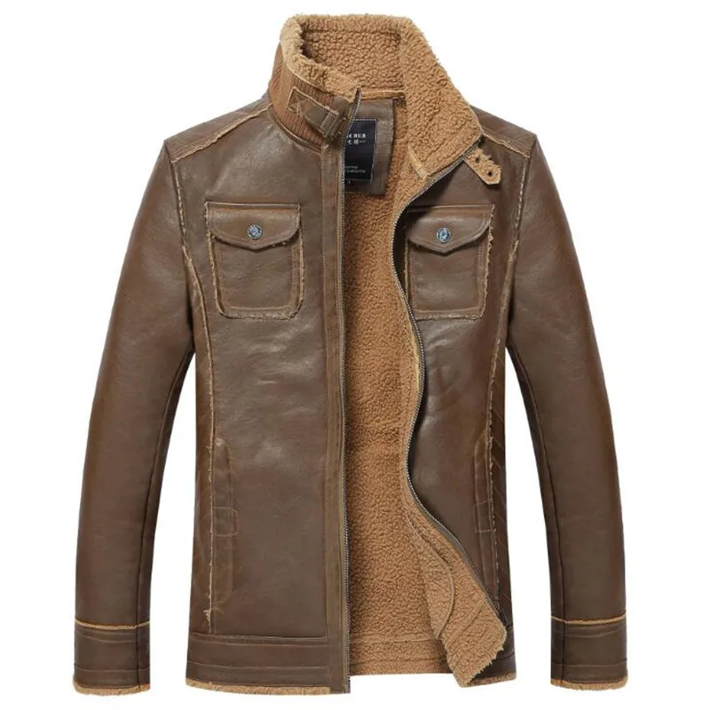 Куртка мужская из ПУ кожи в стиле ретро с меховым воротником размеры до 4XL |