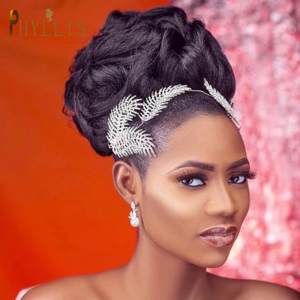 

A109 Feather Shape Bridal Crown Rhinestone Headband Wedding Hair Jewelry Silver Princess Tiara Pageant Headdress Women Headwear