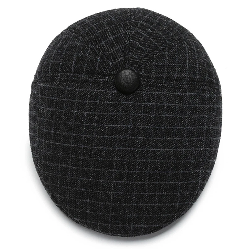 New Winter Man Hat Dad Hat Warm Beret Middle-aged Painter Grandpa Beret Men Winter Black Checkered Villus Berets Dad Hats Caps