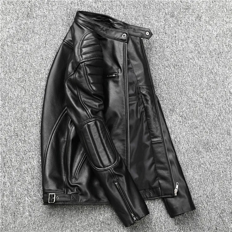 free shipping hot sales brand black cowhide jacket men genuine leather coat cheap quality biker leather clothes fashion free global shipping