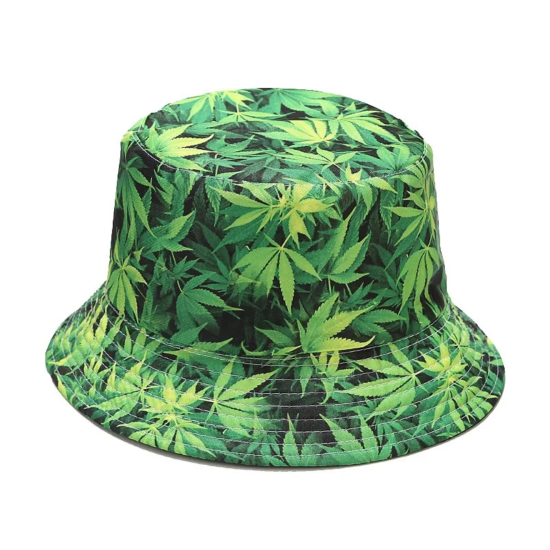 

New Reversible Fisherman Hat Women Men Hip Hop Caps 3D Print Maple Leaf Panama Bucket Hat Flat Top Sun Hats Boonie Gift