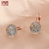 sjmade japan korean fashion colorful 585 rose gold white gold round dangle earrings trendy for women girl jewelry romantic gift