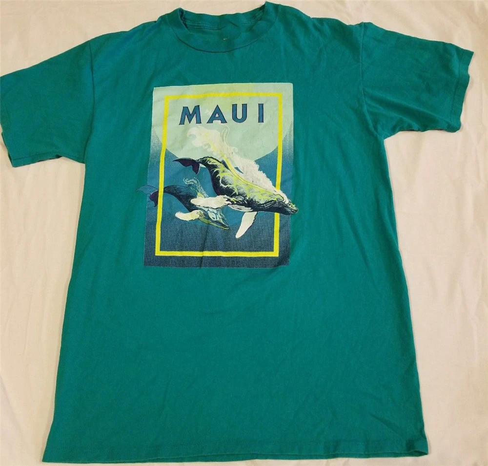 Винтажная Футболка Jerzees Made In Usa Maui Hawaii с графическим рисунком Humpback Whales 90S Vtg летняя