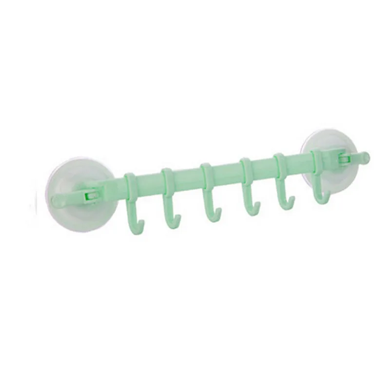 Пластиковая настенная полка для ванной присоска крюк Nail locked с 6 крючками для кухни аксессуары для ванной комнаты настенный крючок продукты 5 цветов - Цвет: Зеленый