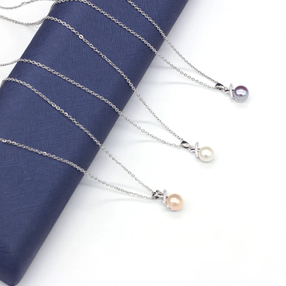 

New Style Natural Freshwater Pearl Necklace For Women Bread Beads Drill Pendant Stainless Steel Chain Charms Love Romantic Gift